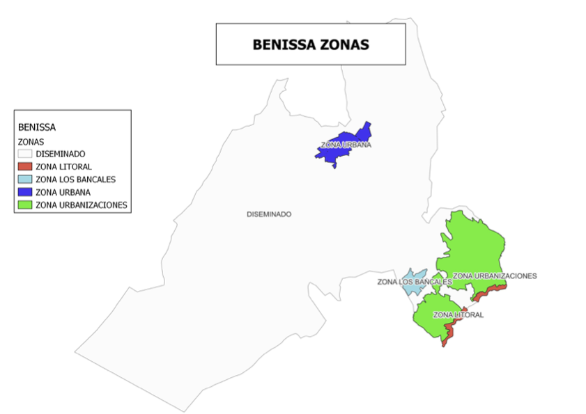 Mapa de zones per a aplicar la nova taxa de residus de Benissa